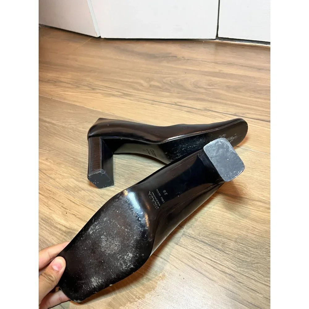 Vintage Prada Black Leather Square-Toe Block Heel Pumps Women Size 9